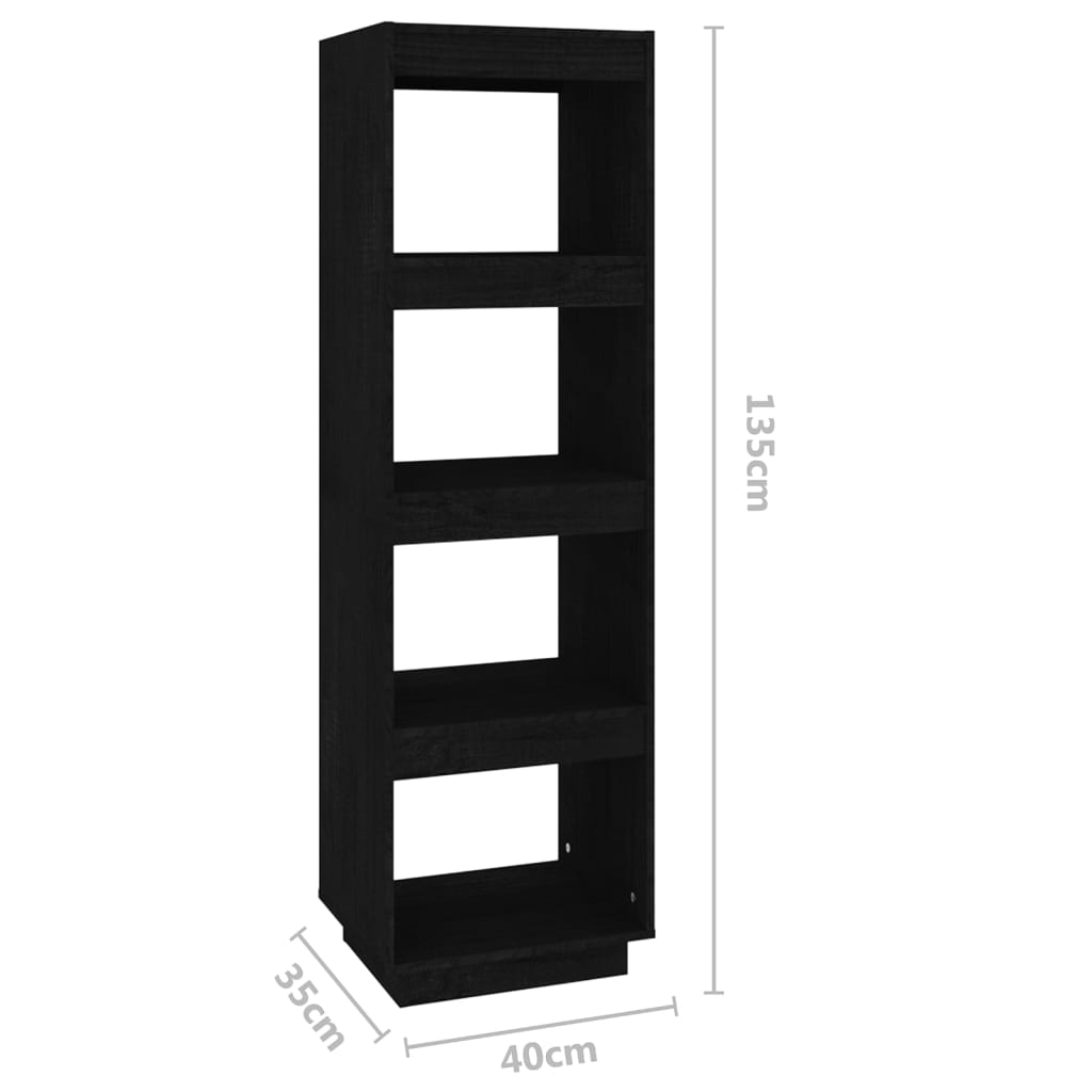 vidaXL Библиотека/разделител за стая черна 40x35x135 см бор масив