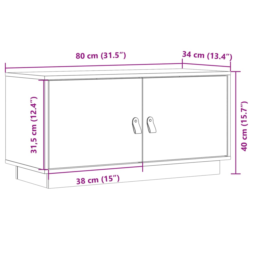 vidaXL ТВ шкаф, сив, 80x34x40 см, бор масив