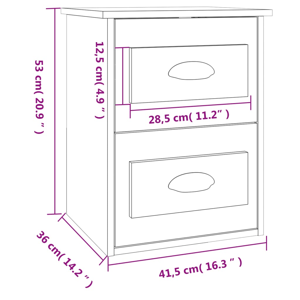 vidaXL Нощни шкафчета за стенен монтаж, 2 бр, опушен дъб, 41,5x36x53см