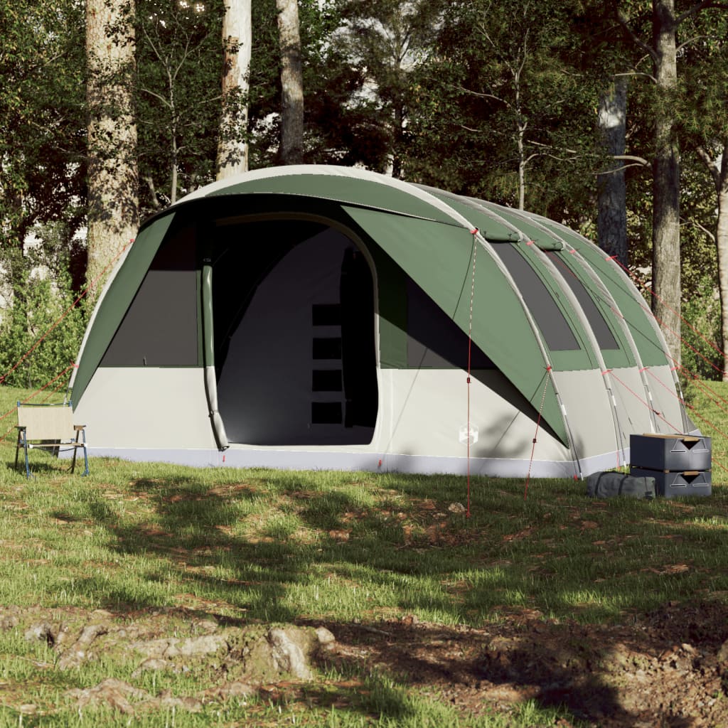 vidaXL Семейна палатка, тунелна, 7-местна, зелена, водоустойчива