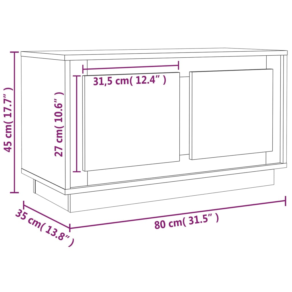 vidaXL ТB шкаф, сив сонома, 80x35x45 см, инженерно дърво