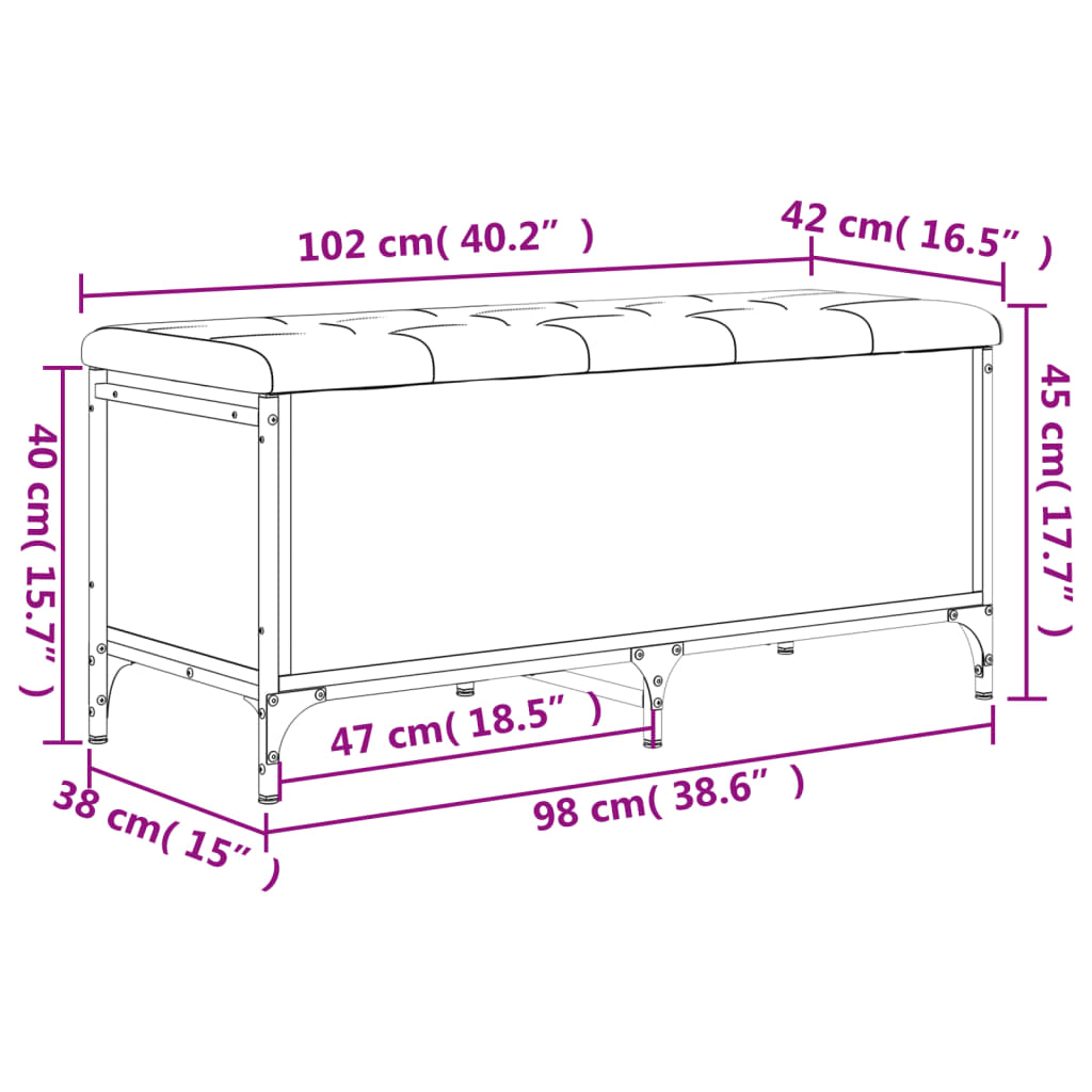 vidaXL Пейка за съхранение, сонома дъб, 102x42x45 см, инженерно дърво