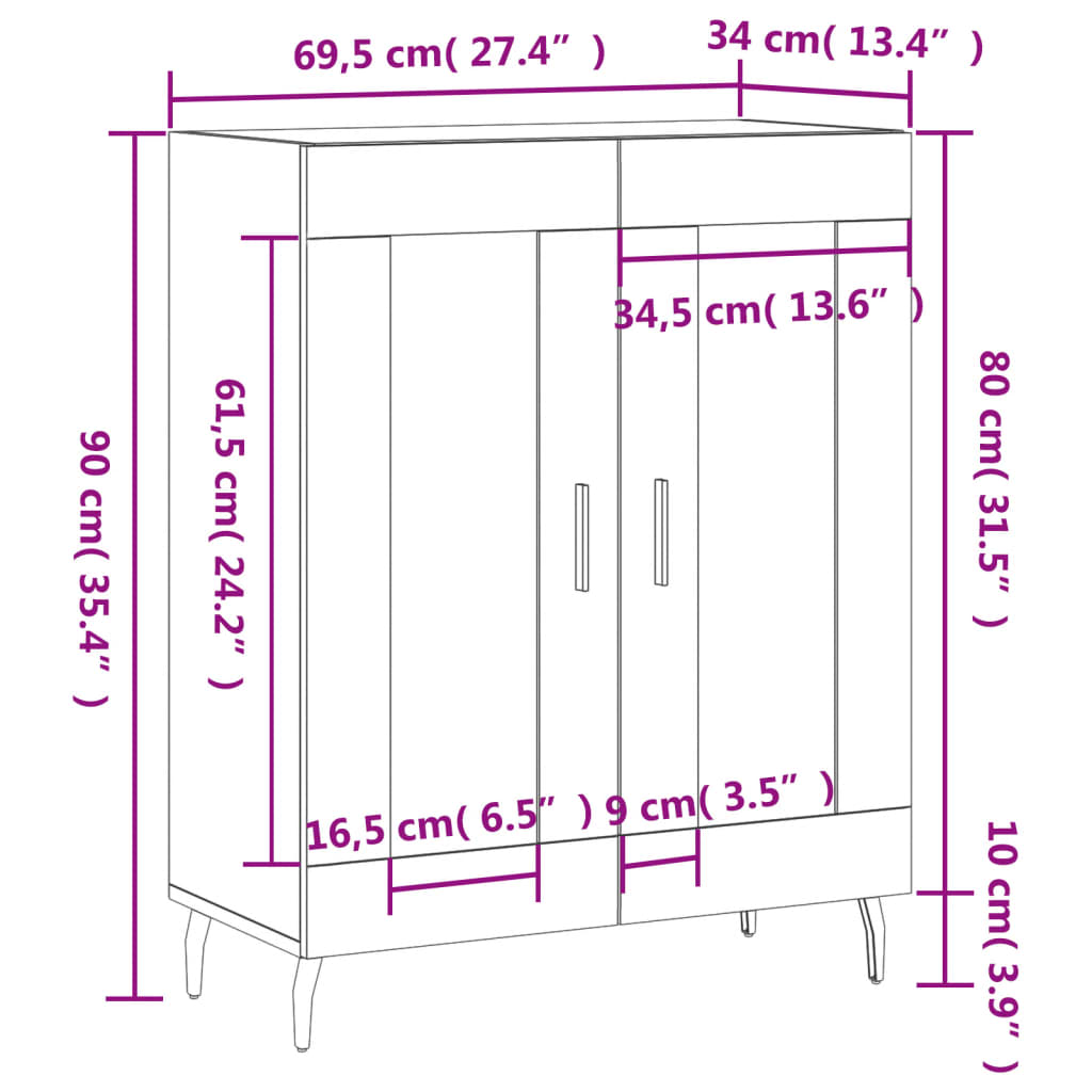 vidaXL Сайдборд, опушен дъб, 69,5x34x90 см, инженерно дърво