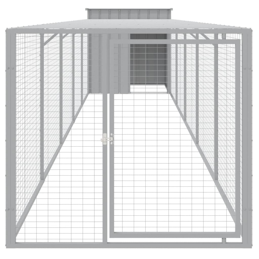 vidaXL Клетка за пилета с волиера, светлосива, 110x609x110 см, стомана