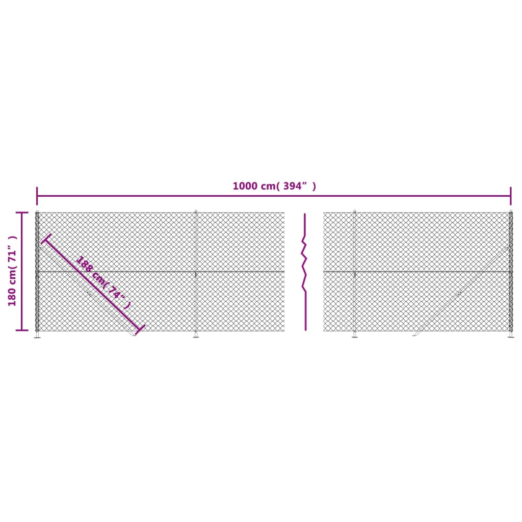 vidaXL Плетена оградна мрежа с фланец, сребриста, 1,8x10 м