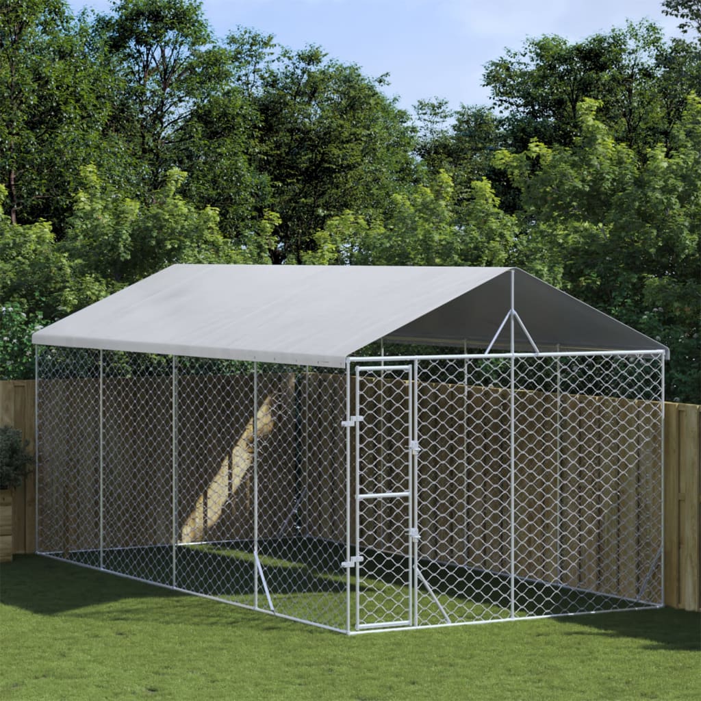 vidaXL Външна клетка за куче с покрив сребриста 3x6x2,5 м стомана