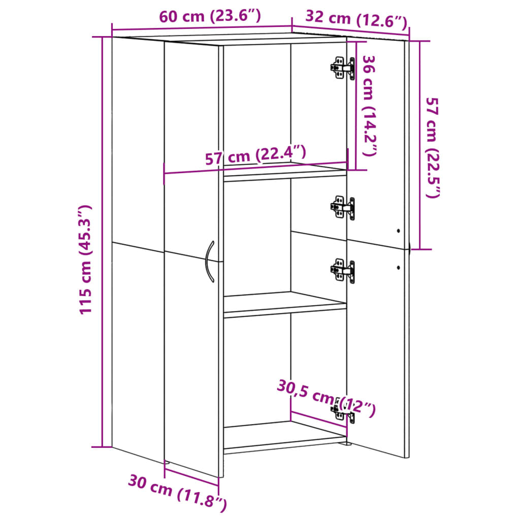 vidaXL Шкаф за документи, бетонно сив, 60x32x115 см, инженерно дърво