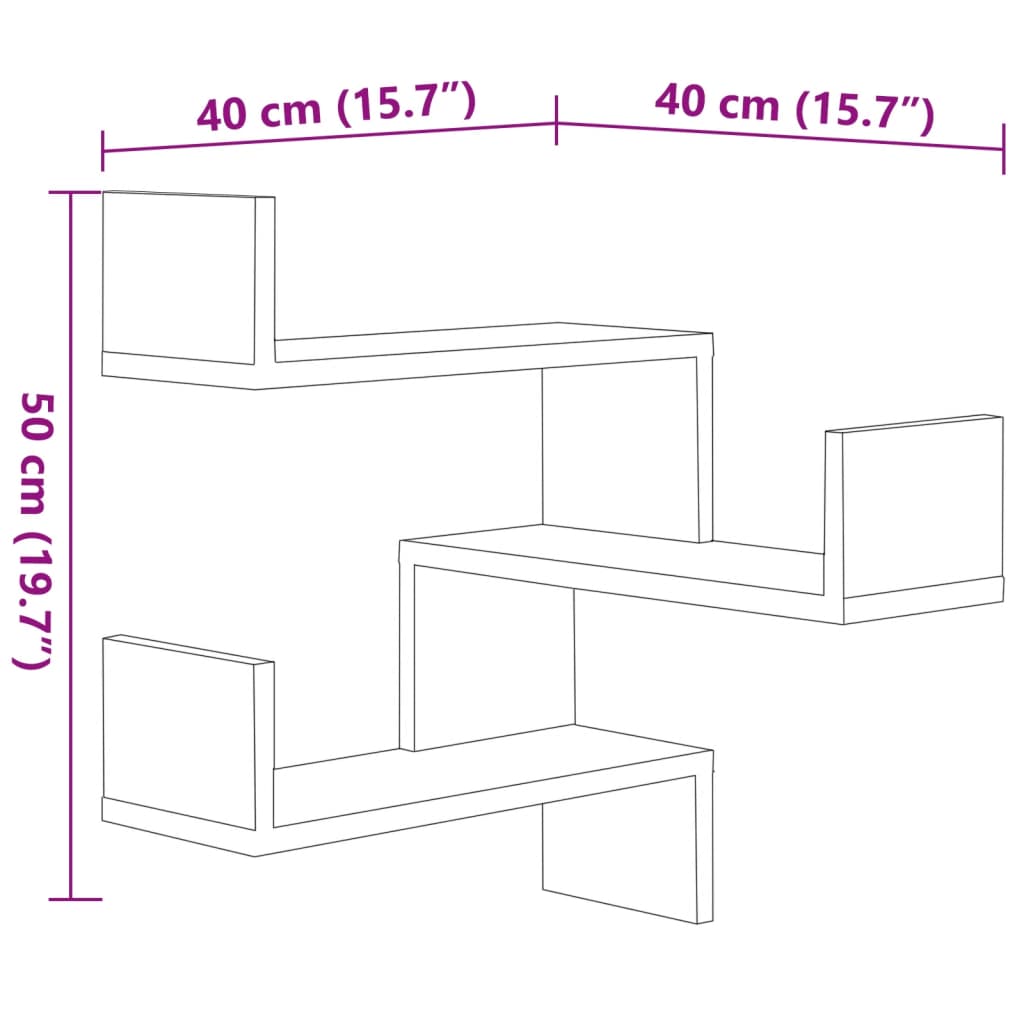 vidaXL Стенен ъглов рафт 2 бр кафяв дъб 40x40x50 см инженерно дърво