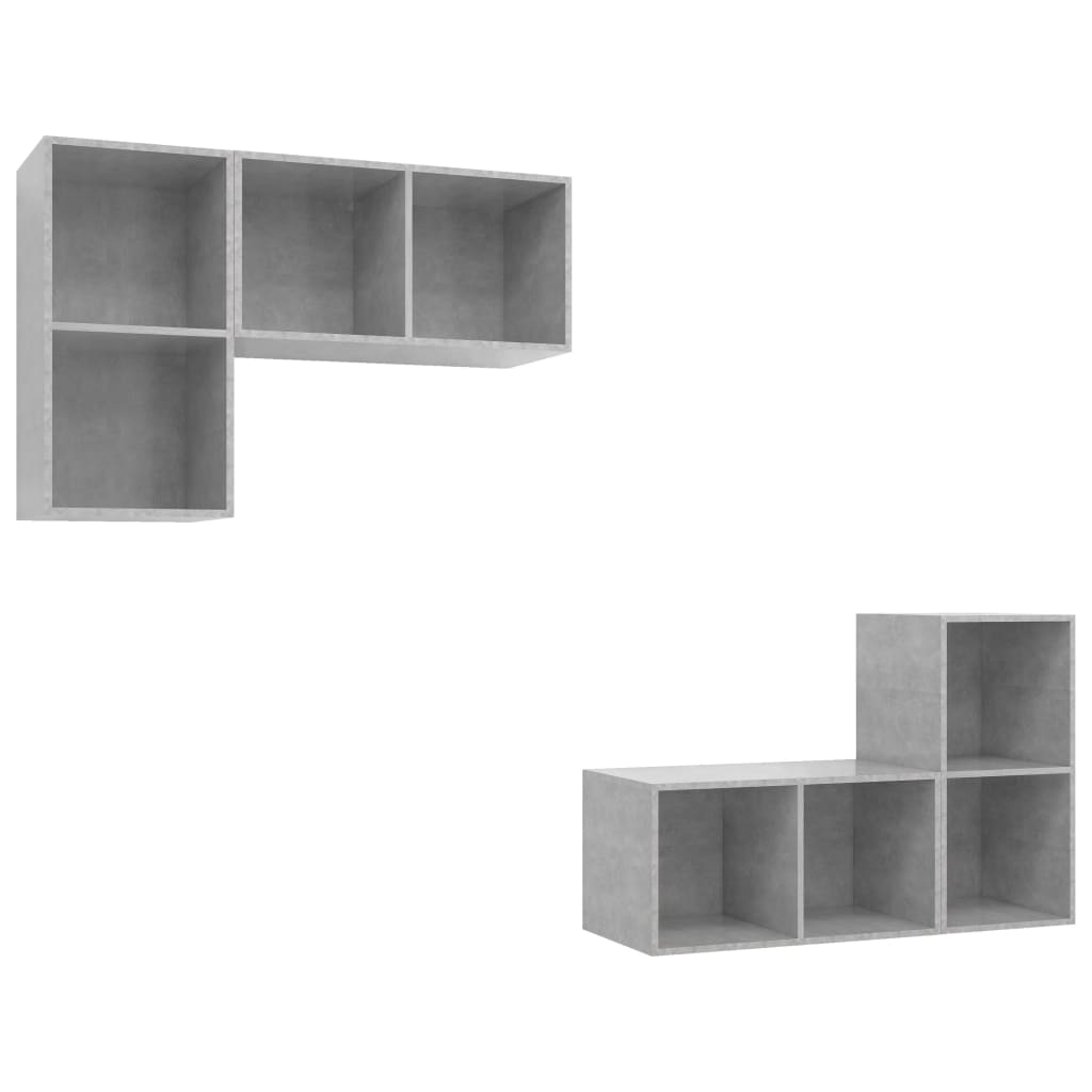 vidaXL ТВ шкафове за стенен монтаж, 4 бр, бетонно сив, инженерно дърво