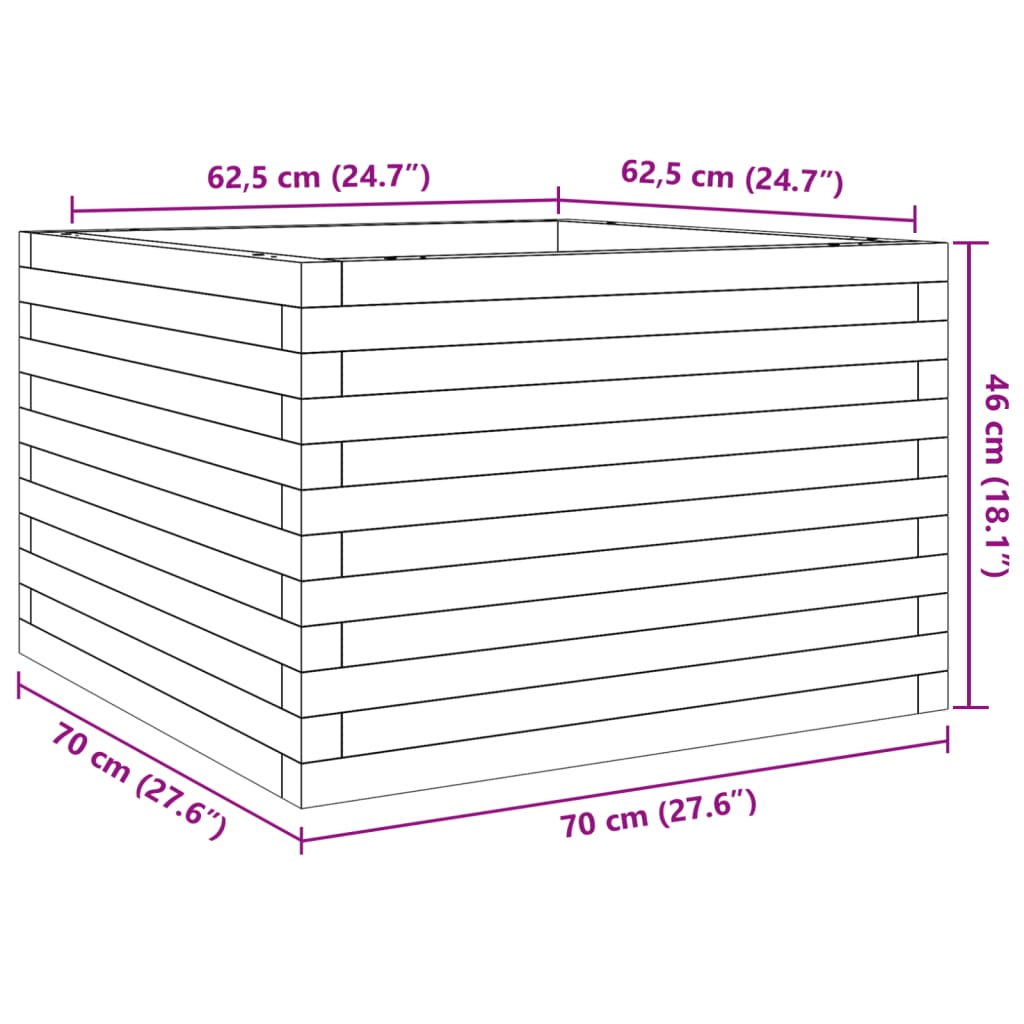 vidaXL Градинска кашпа, 70x70x46 см, импрегнирано борово дърво