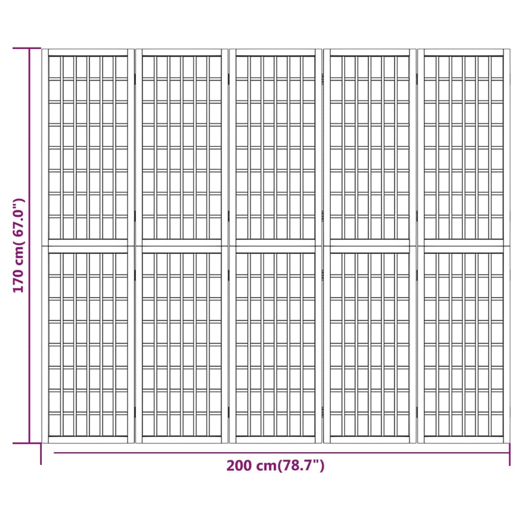 vidaXL Параван за стая, 5 панела, японски стил, 200x170 cм, черен