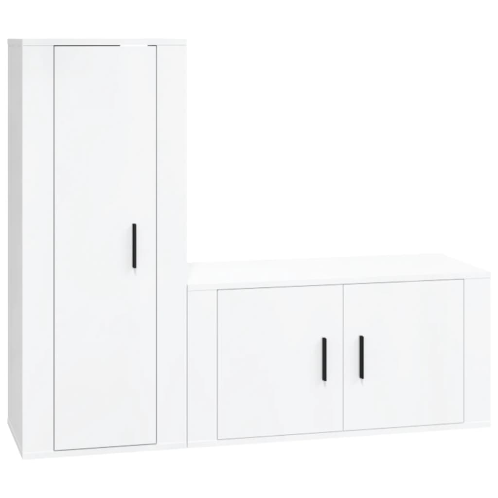 vidaXL Комплект ТВ шкафове от 2 части, бял гланц, инженерно дърво