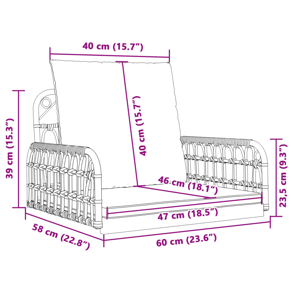 vidaXL Стол-люлка с възглавници 63x58x39 см полиратан и стомана