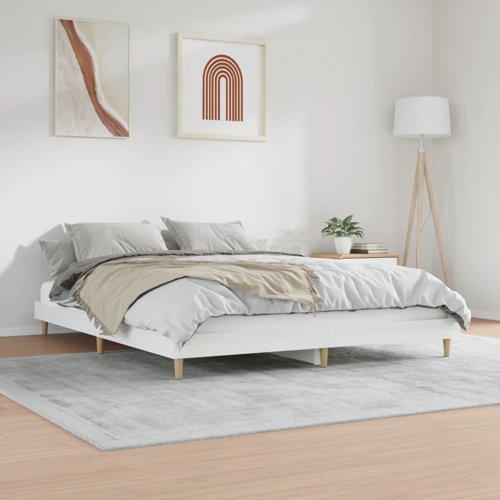 vidaXL Рамка за легло, бял гланц, 120x200 см, инженерно дърво