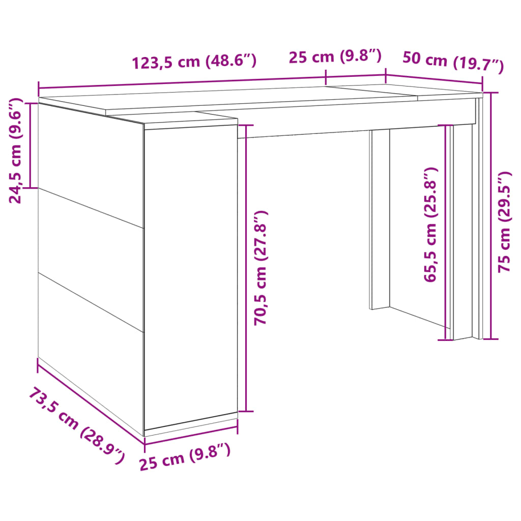 vidaXL Офис бюро, бяло, 123,5x73,5x75 см, инженерно дърво