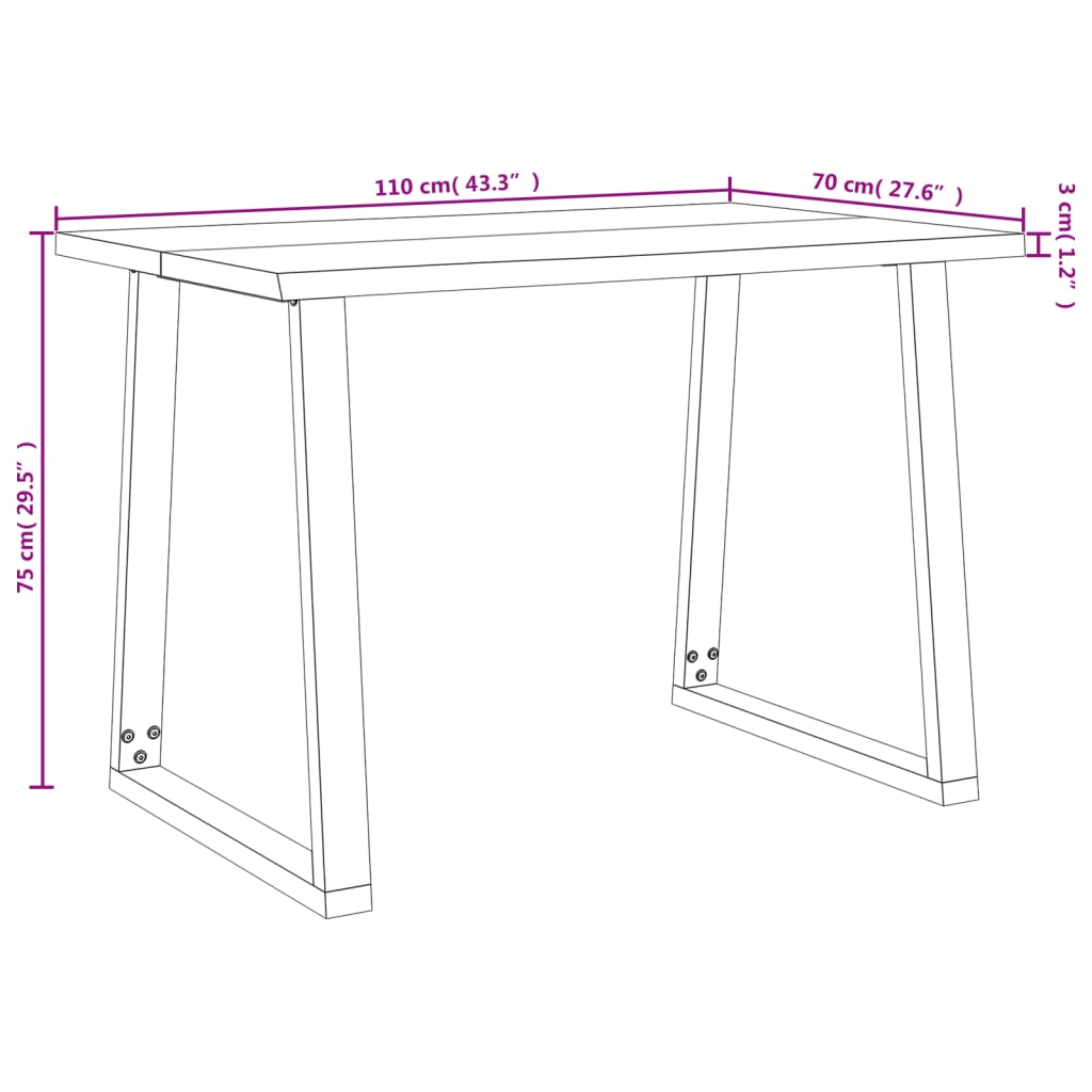 vidaXL Трапезна маса с жив ръб 110x70x75 см масивна акация