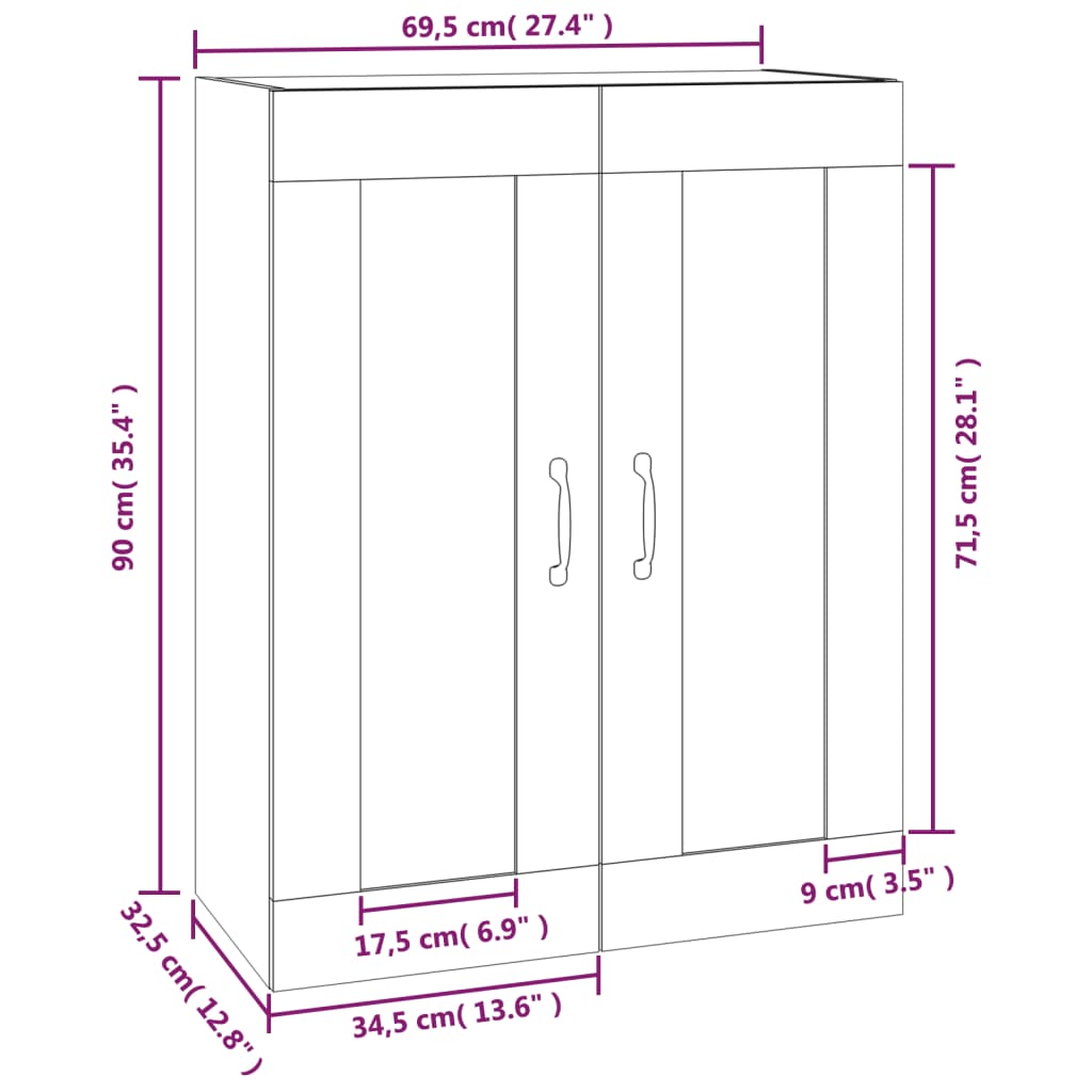 vidaXL Окачен стенен шкаф, опушен дъб, 69,5x32,5x90 см