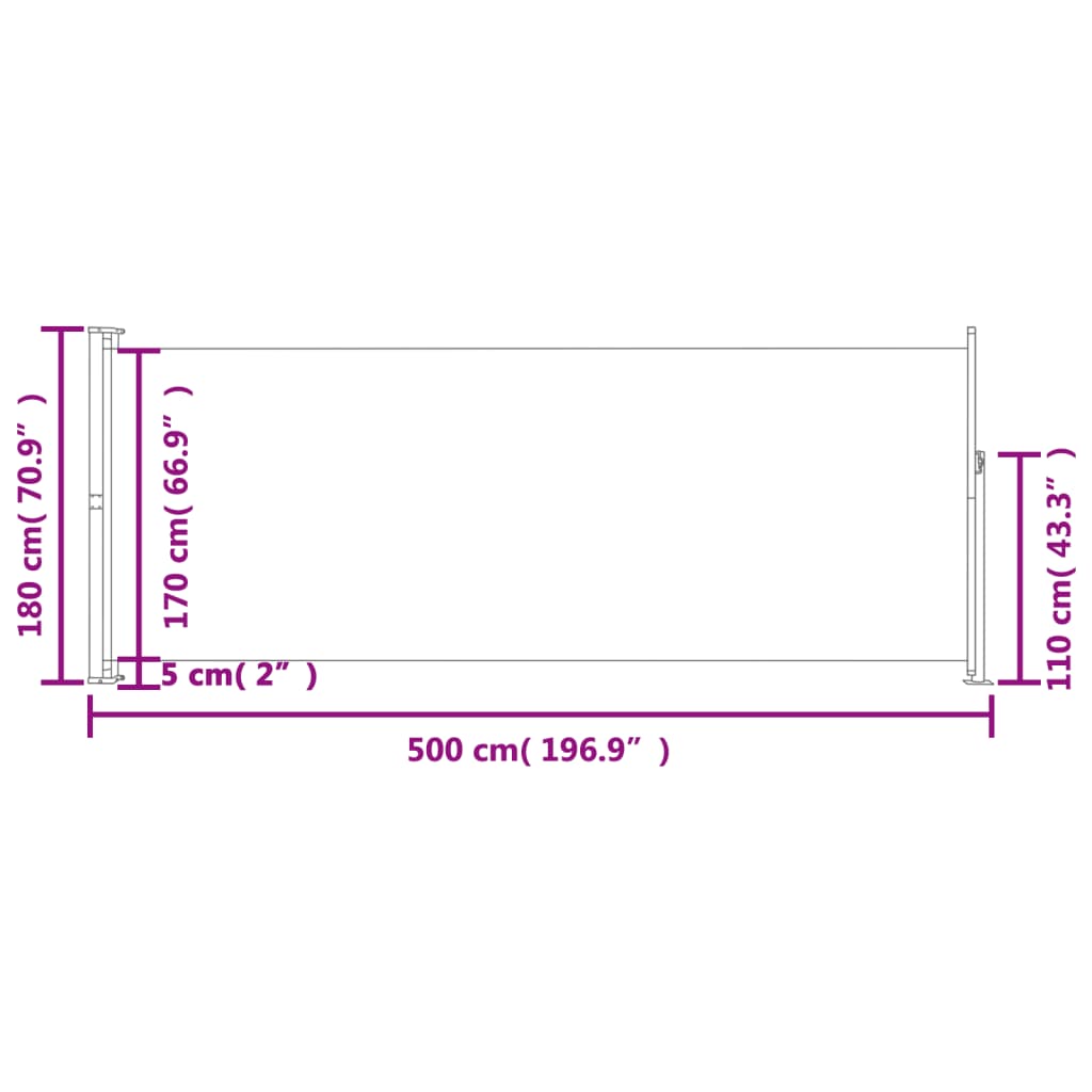 vidaXL Прибираща се дворна странична тента, 180x500 см, сива