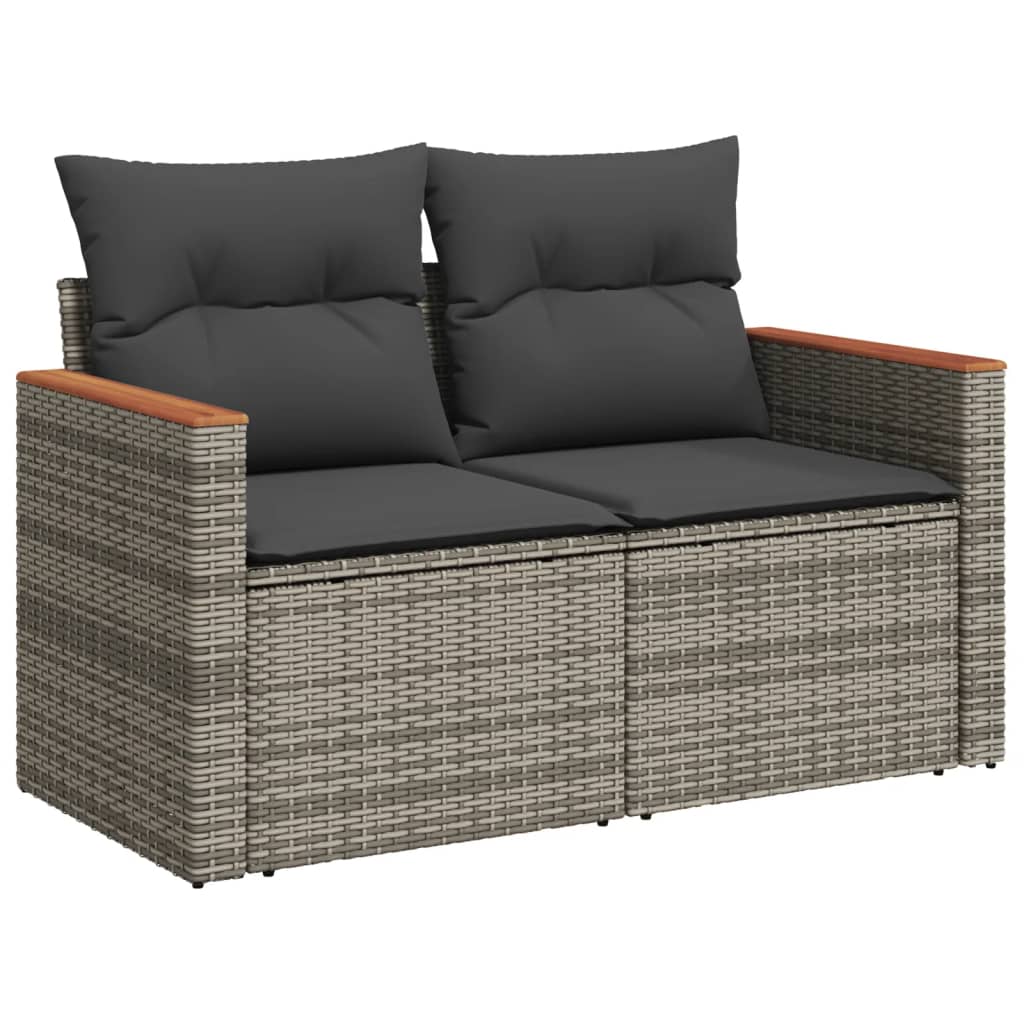 vidaXL Градински диван с възглавници, 7 части, полиратан, сив
