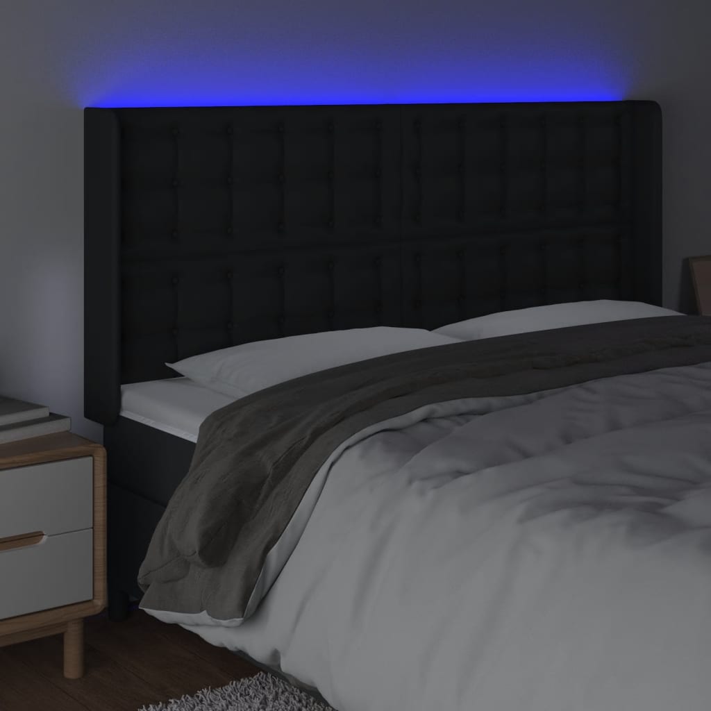 vidaXL LED горна табла за легло, черна, 163x16x118/128 см