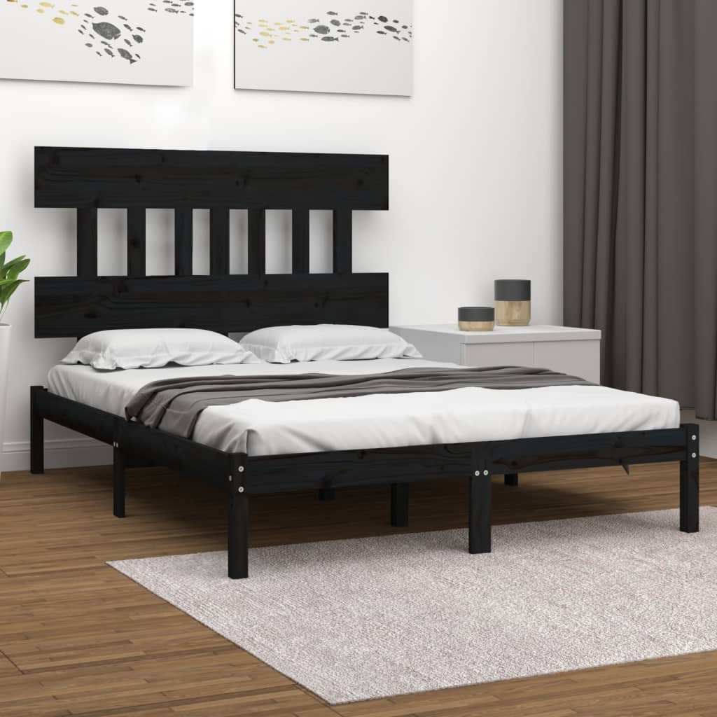 vidaXL Рамка за легло, черна, дърво масив, 120х200 см