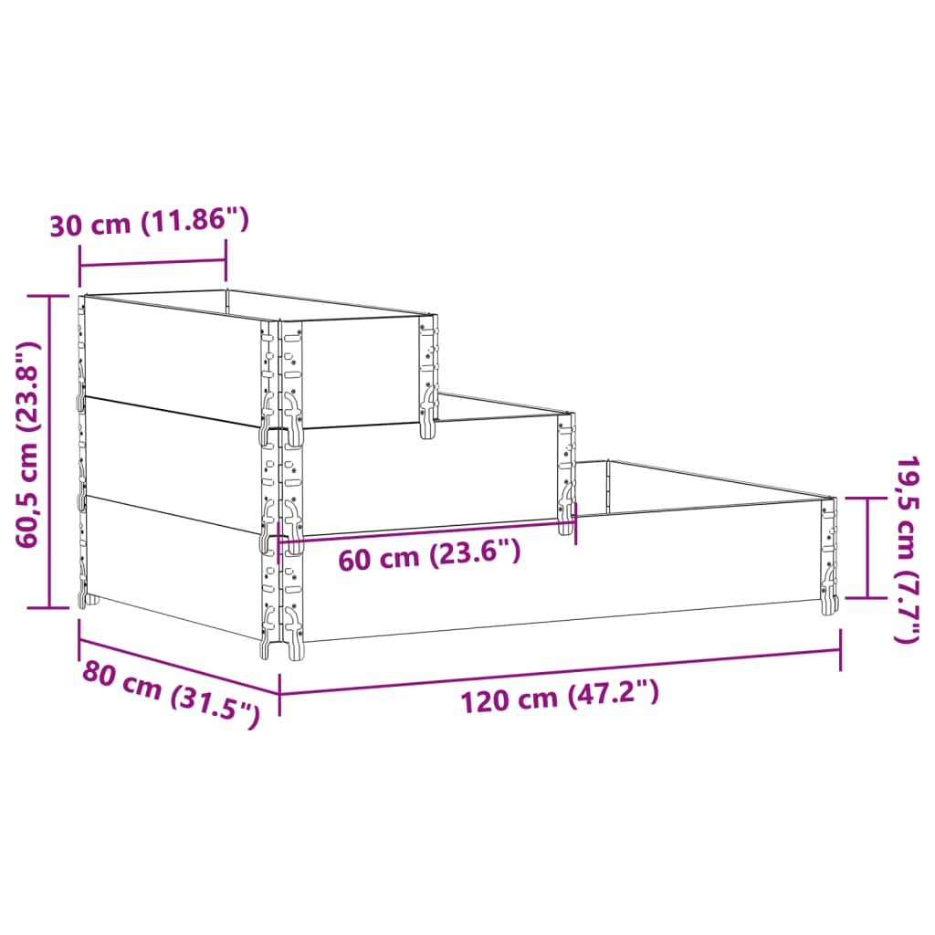 vidaXL 3-степенна повдигната леха 120x80 см масивна борова дървесина