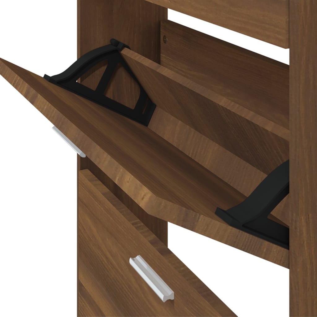 vidaXL Шкаф за обувки, кафяв дъб, 59x17x169 см, инженерно дърво