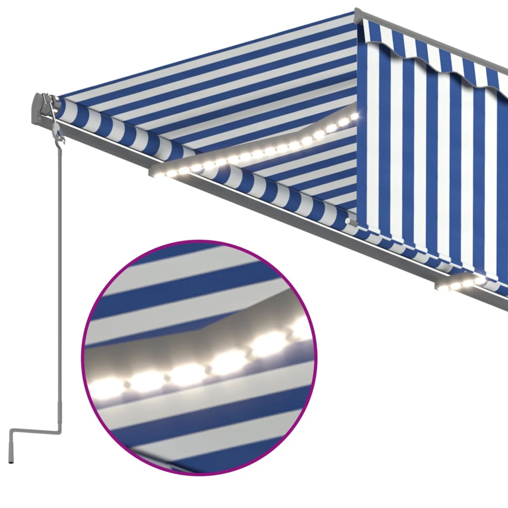 vidaXL Автоматичен сенник с щора LED сензор за вятър 3x2,5 м синьо-бял