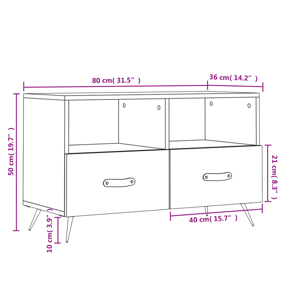 vidaXL ТB шкаф, опушен дъб, 80x36x50 см, инженерно дърво