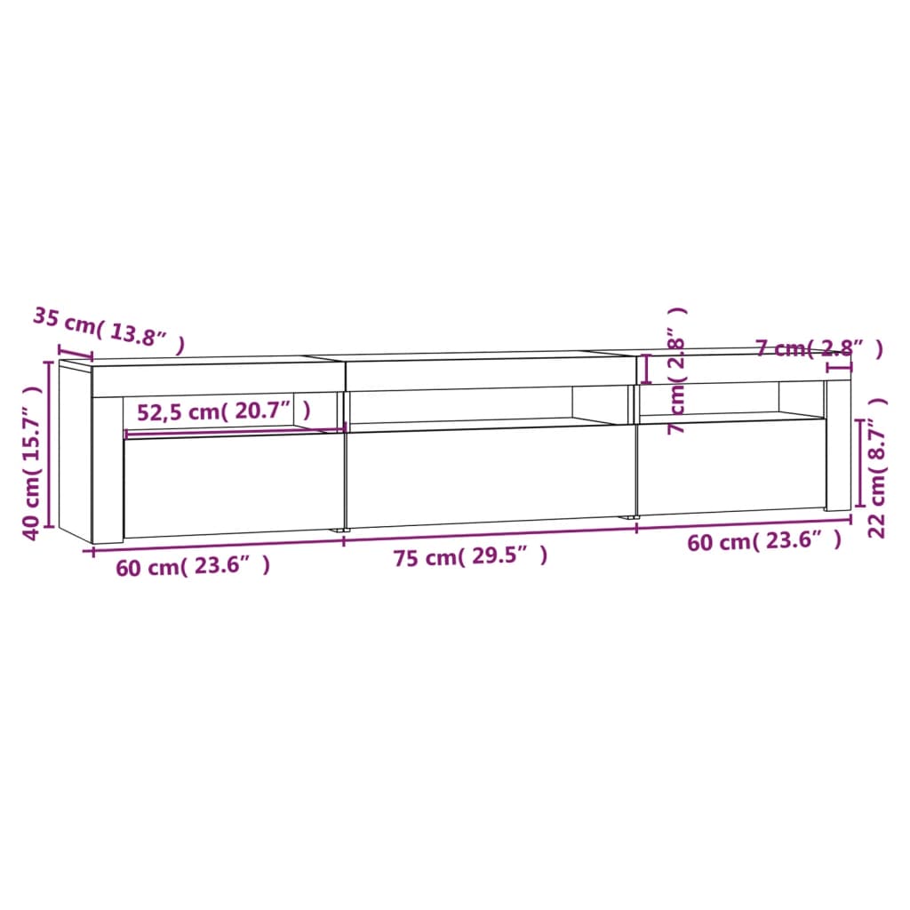 vidaXL ТВ шкаф с LED осветление, черен, 195x35x40 см