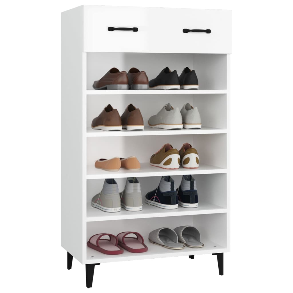 vidaXL Шкаф за обувки, бял гланц, 60x35x105 см, инженерно дърво