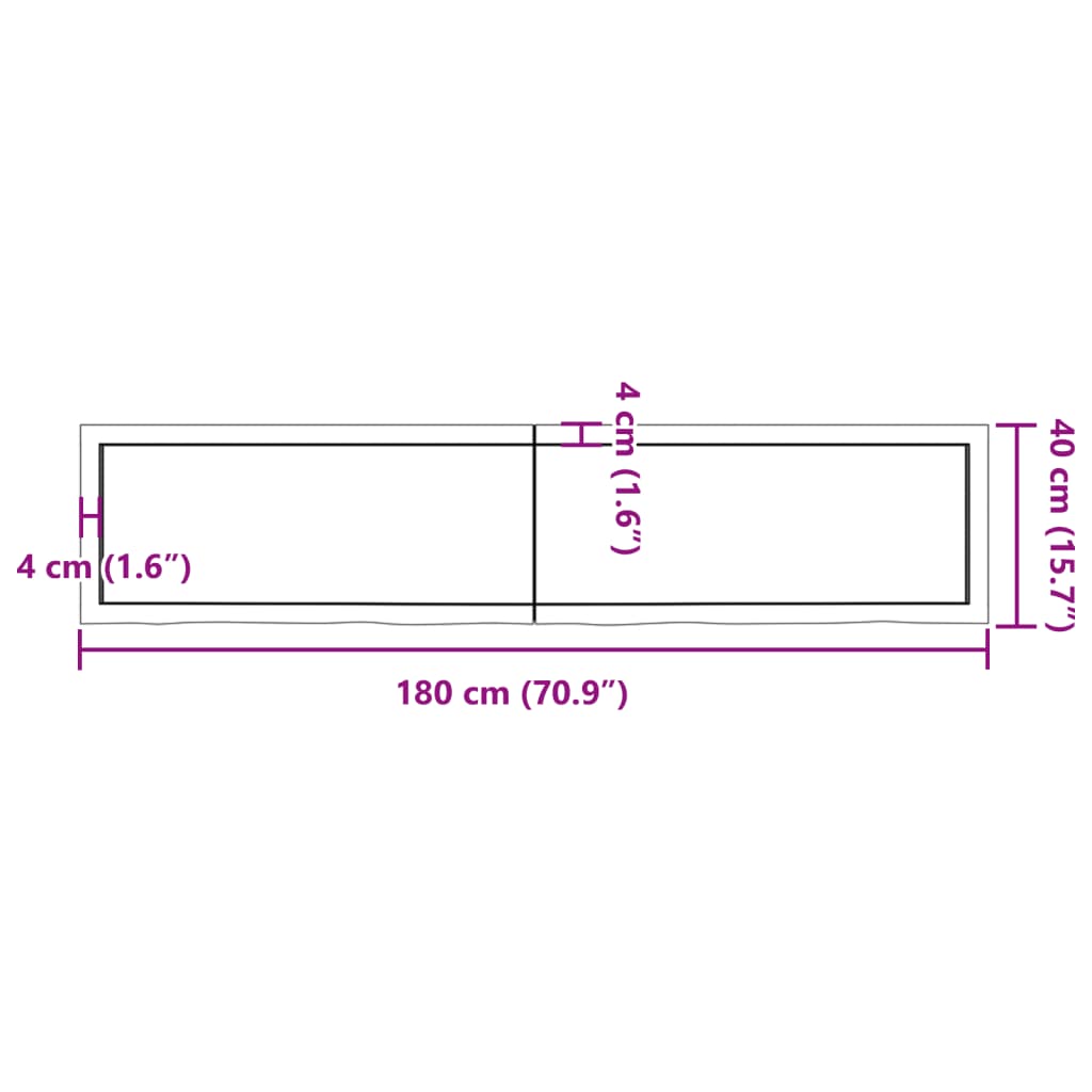 vidaXL Плот за маса тъмнокафяв 180x40x(2-6) см обработен масивен дъб