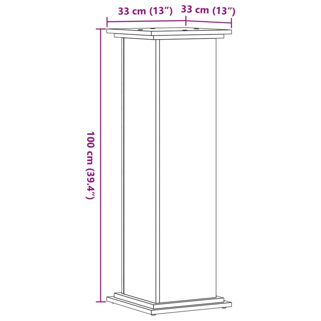 vidaXL Поставка за растения, сонома дъб, 33x33x100 см, инженерно дърво