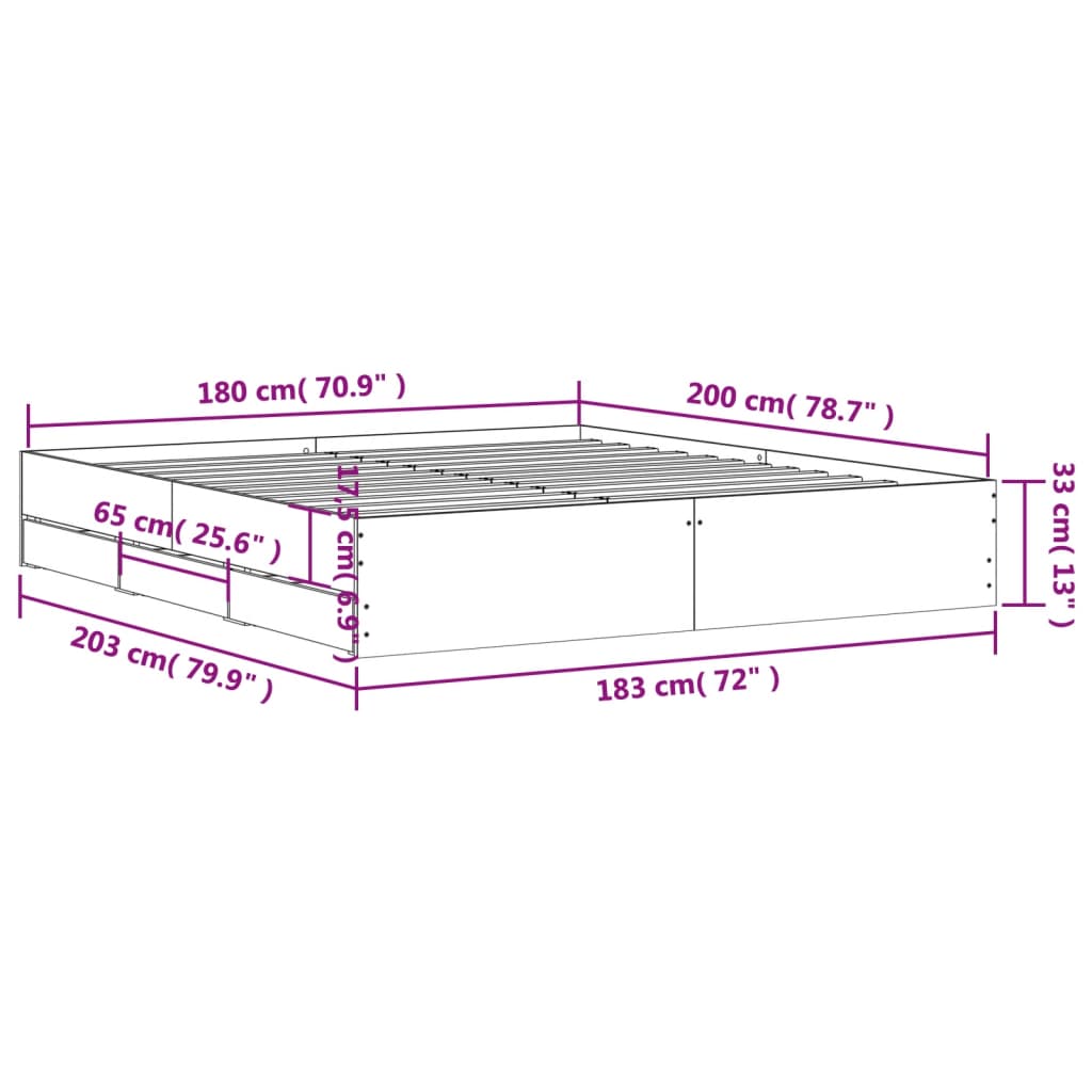 vidaXL Рамка за легло с чекмедже дъб сонома 180x200 см инженерно дърво