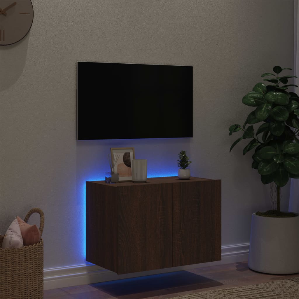vidaXL Стенен ТВ шкаф с LED осветление, кафяв дъб, 60x35x41 см