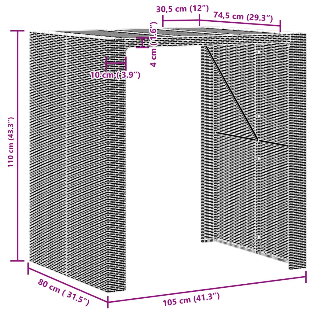 vidaXL Градинска бар маса с плот акация черно 105x80x110 см полиратан