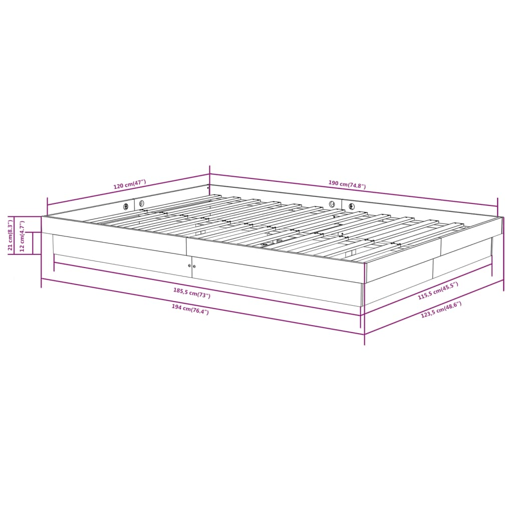 vidaXL Рамка за легло черна дърво масив 120x190 см Small Double