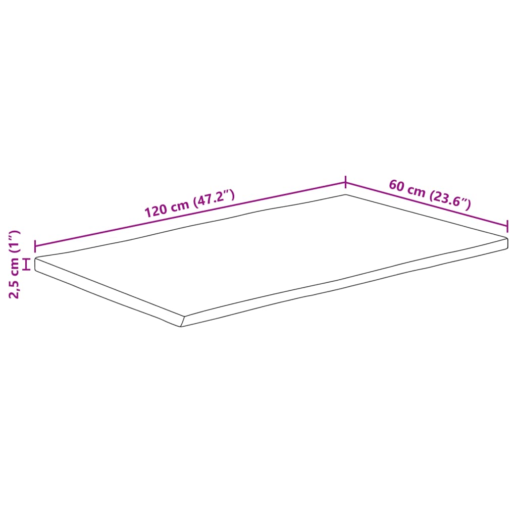 vidaXL Плот за маса, 120x60x2,5 см, правоъгълен, акация масив, жив ръб