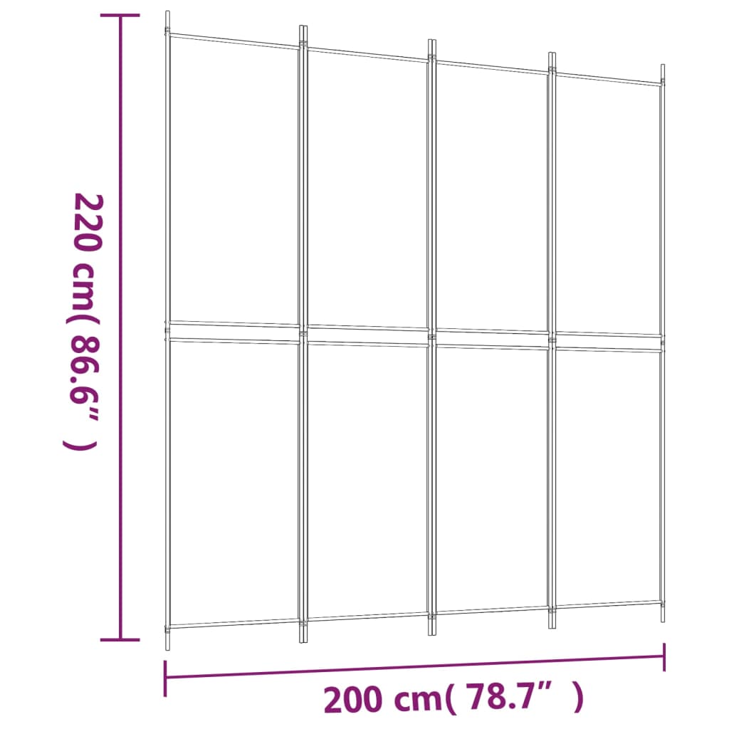 vidaXL Параван за стая, 4 панела, черен, 200x220 cм, плат