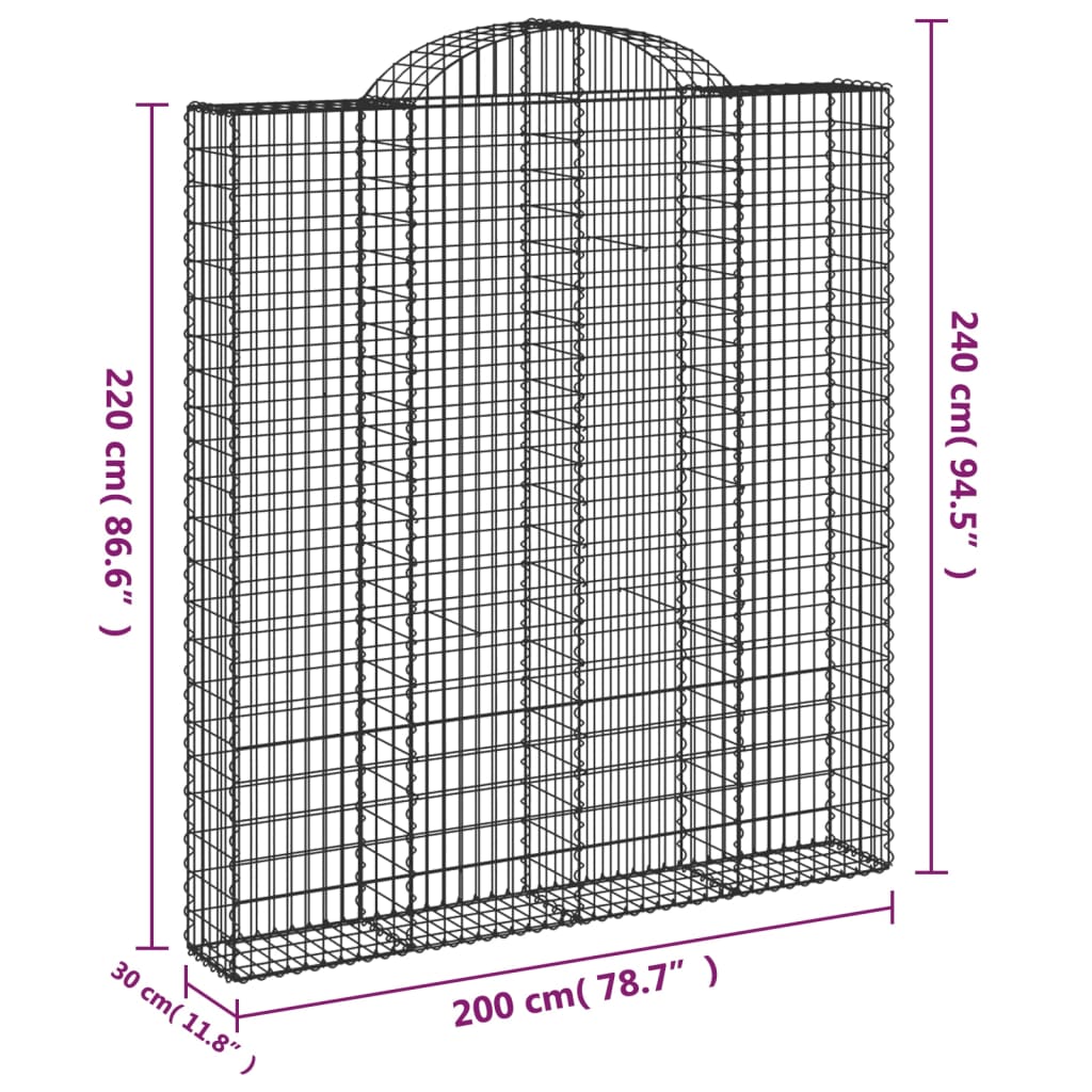 vidaXL Габионни кошници арка 3 бр 200x30x220/240 см поцинковано желязо