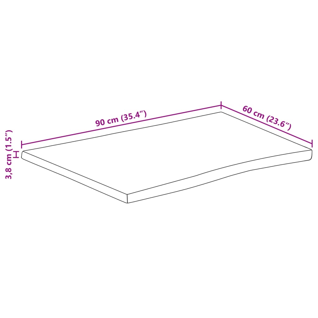 vidaXL Плот за маса, жив ръб, 90x60x3,8 см, масивно дърво грубо манго