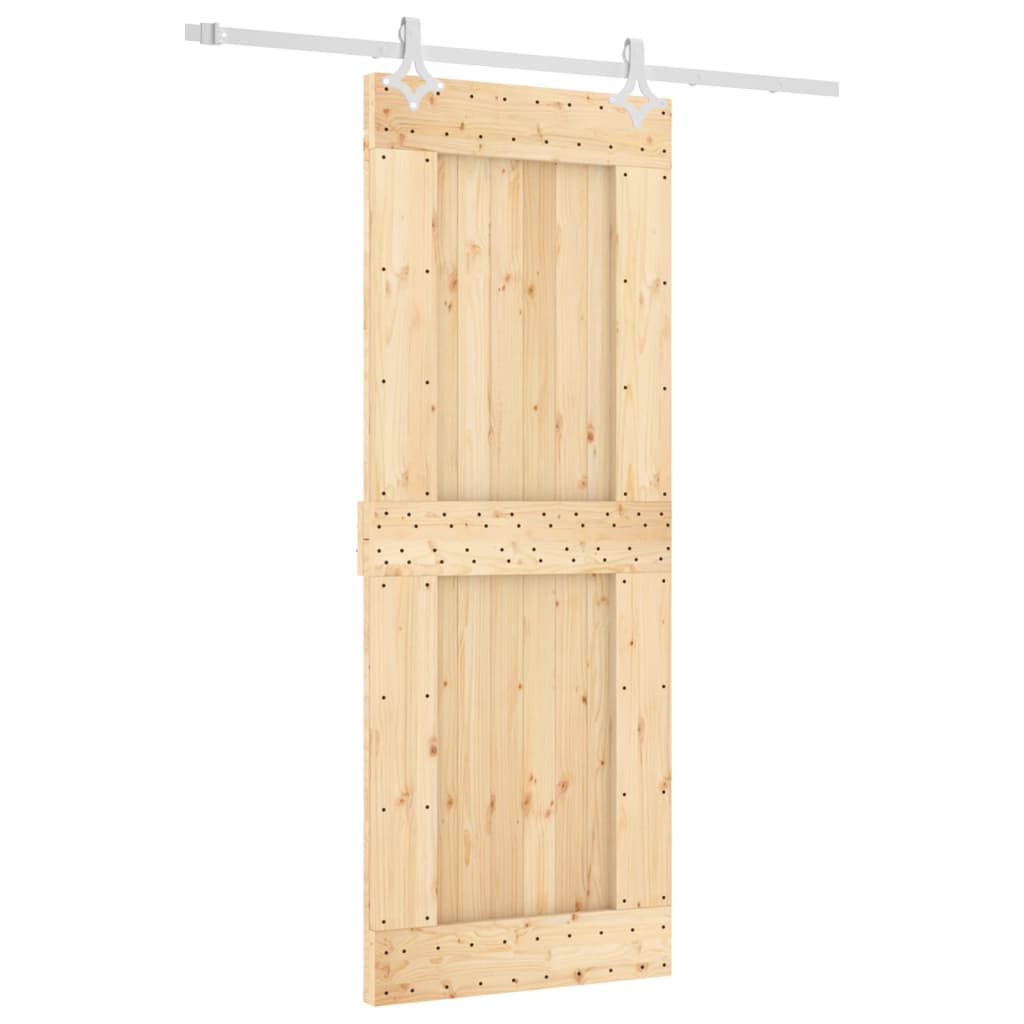 vidaXL Плъзгаща врата с монтажни части, 80x210 см, борово дърво масив
