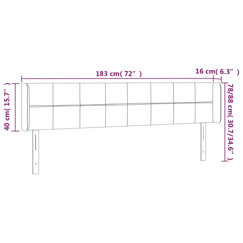 vidaXL LED горна табла за легло, черна, 183x16x78/88 см, кадифе