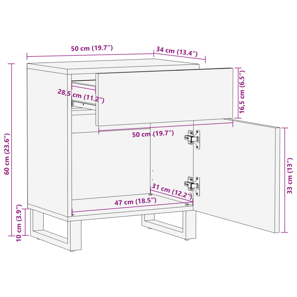 vidaXL Нощно шкафче, 50x34x60 см, акация масив