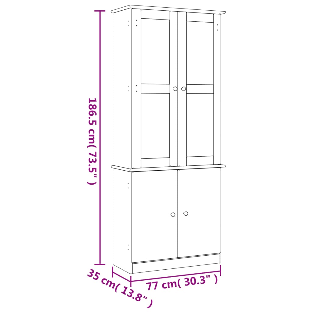 vidaXL Шкаф витрина ALTA, бял, 77x35x186,5 см, бор масив