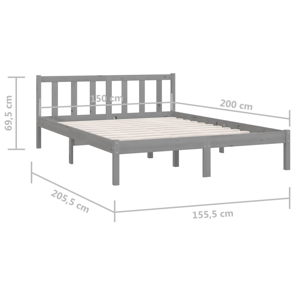 vidaXL Рамка за легло, сива, бор масив, 150x200 cм, King Size