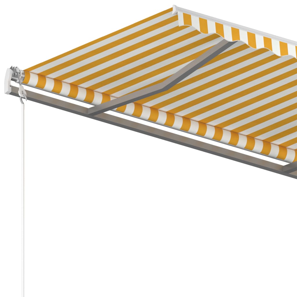 vidaXL Ръчно прибиращ се сенник с прътове, 3,5x2,5 м, жълто и бяло