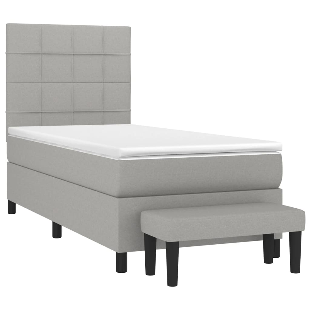 vidaXL Боксспринг легло с матрак, светлосиво, 100x200 см, плат