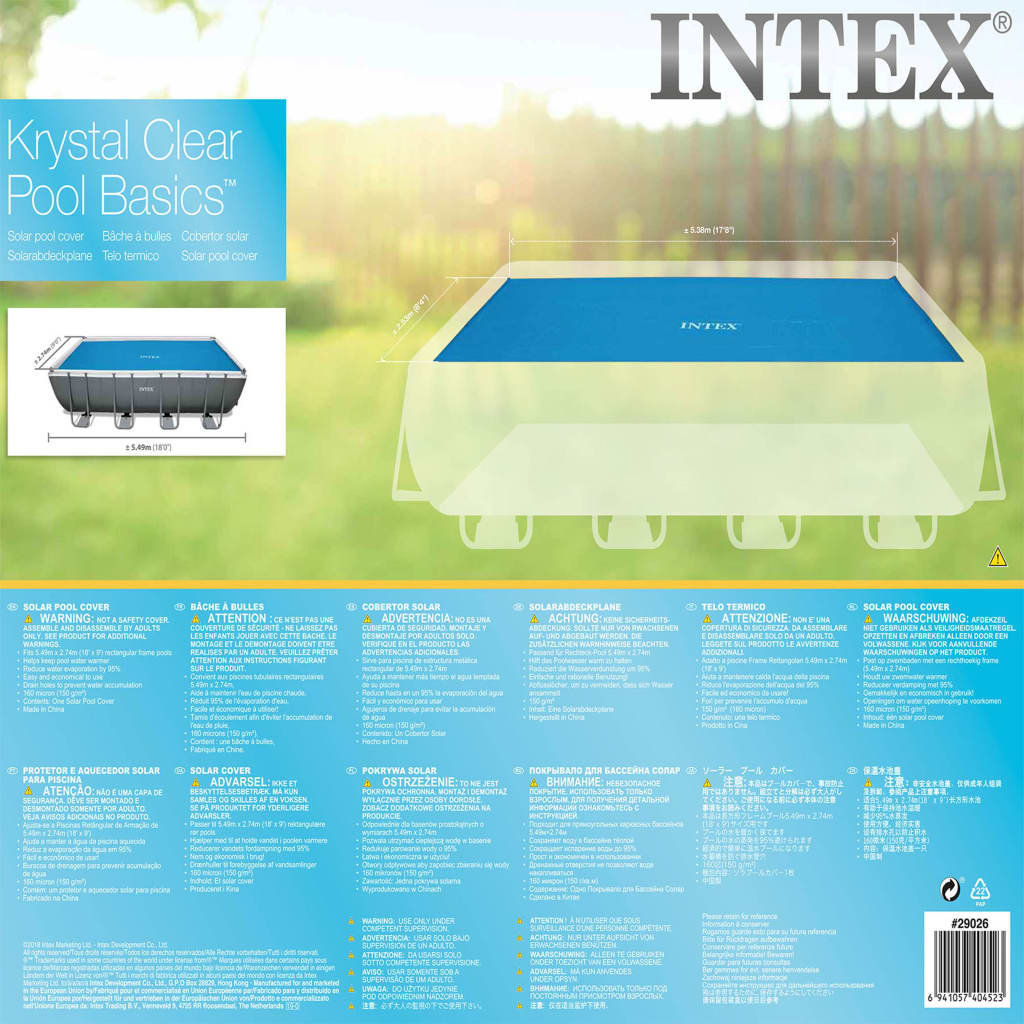 Intex Соларно покривало за басейн, правоъгълно, 549x274 см, 29026