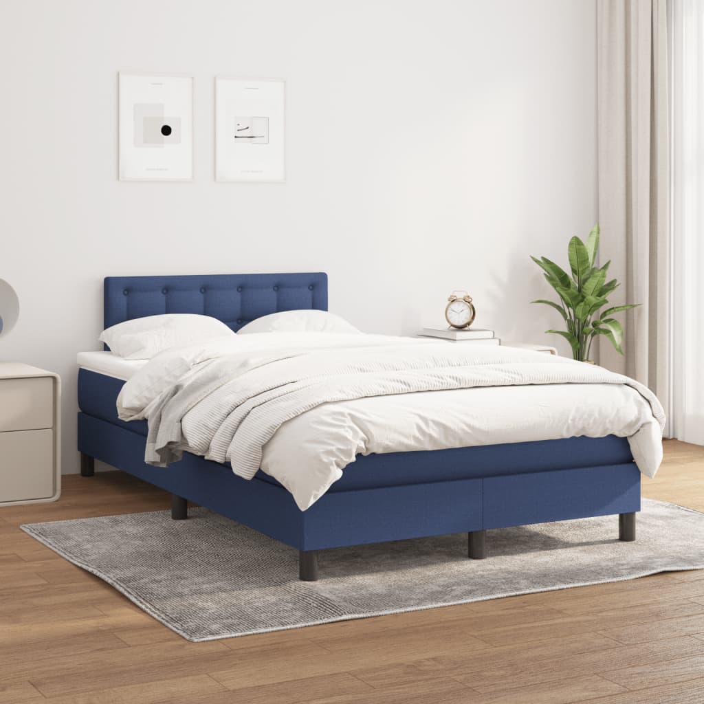vidaXL Боксспринг легло с матрак, синьо, 120x190 см, плат